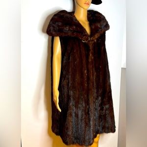 Mink Fur Knee Length Vest Cape with Rounded Collar